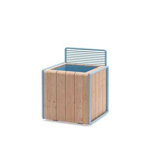 Modern wooden planter with blue frame - Østerbro Outdoor Planter 65 l.