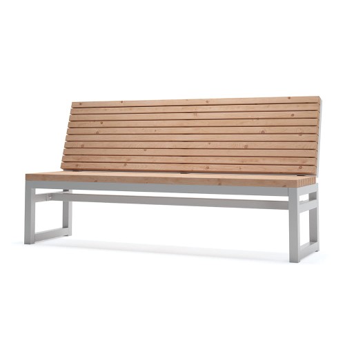 Hellerup 4 Seater Public Backrest Bench with wooden slats and metal frame