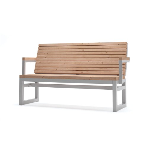 Hellerup 3 Seater Public Backrest Bench w/ Armrest, sturdy wooden and metal bench for public spaces