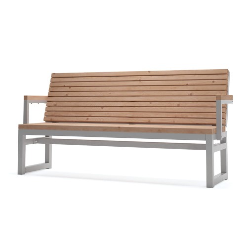 Hellerup 4 Seater Public Backrest Bench w/ Armrest in wood and metal finish