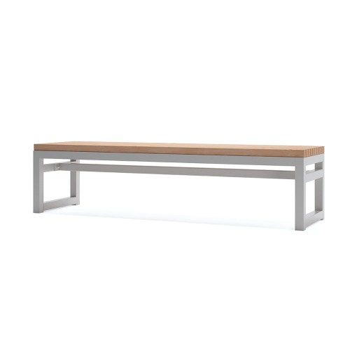 Hellerup 4 Seater Public Backless Bench with wooden seat and metal frame.