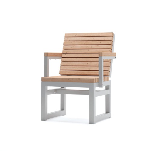 Hellerup 1 Person Backrest Bench w/ Armrest, modern design, wooden slats and metal frame