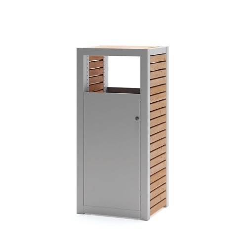 Hellerup Street Litter Bin with a modern metal and wooden design.
