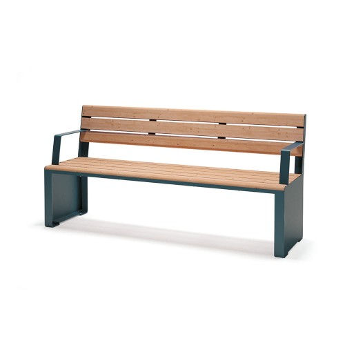 Indre By 4 Seater Public Backrest Bench w/ Armrest - wooden and metal park bench.