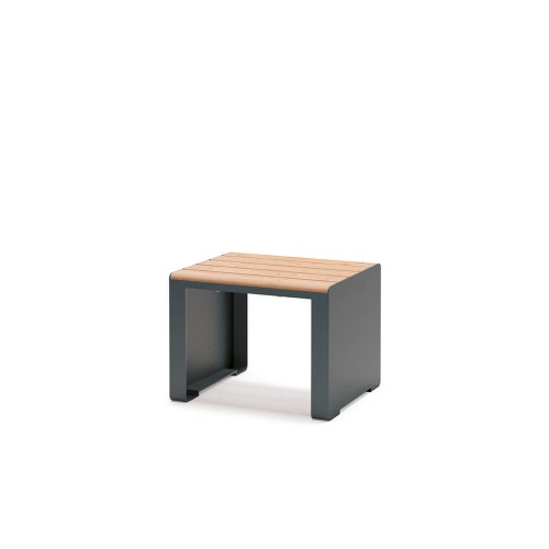 Indre By Outdoor Stool, modern minimalist design with a wooden seat and black metal frame.