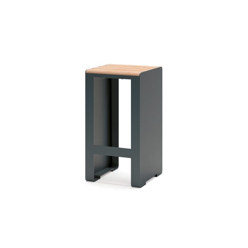 Indre By Outdoor Bar Stool with metal frame and wooden seat.
