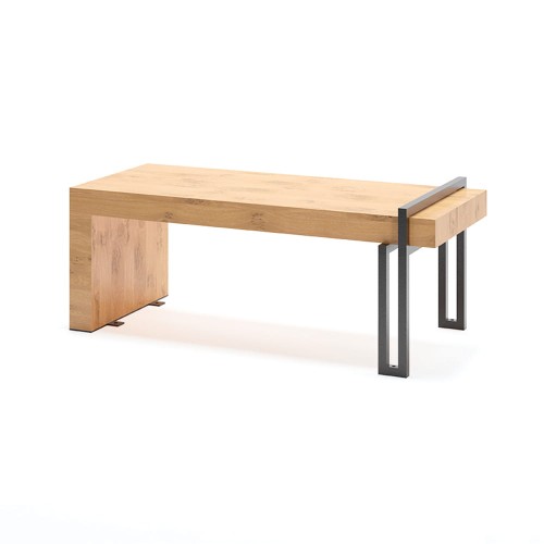 Vesterbro 2 Seater Public Backless Bench Oak with metal legs.