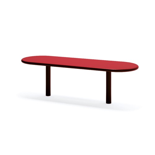 Sydhavn 3 Seater Public Backless Bench with red top and black legs.