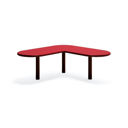 Banc Public Sans Dossier Sydhavn en forme de L, design moderne, assise rouge sans dossier.