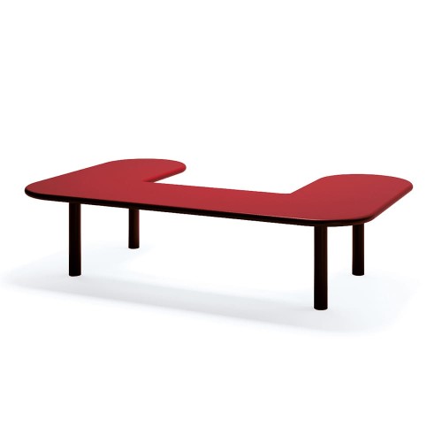 U-shaped Sydhavn Public Backless Bench in red with black legs.