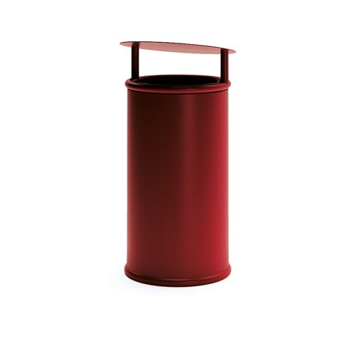 Red cylindrical Sydhavn Street Litter Bin with cover.