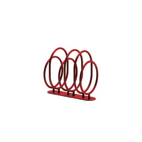 Support pour 3 vélos Sydhavn rouge en métal avec anneaux arrondis.