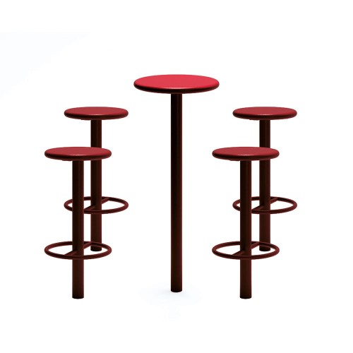 Sydhavn Bar Set: Red table with 4 matching bar stools