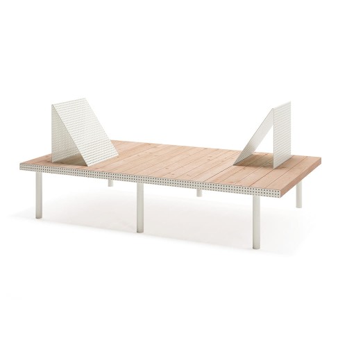 Holmen 2 Seater Public Lounge Bench with wooden seat and metal backrests