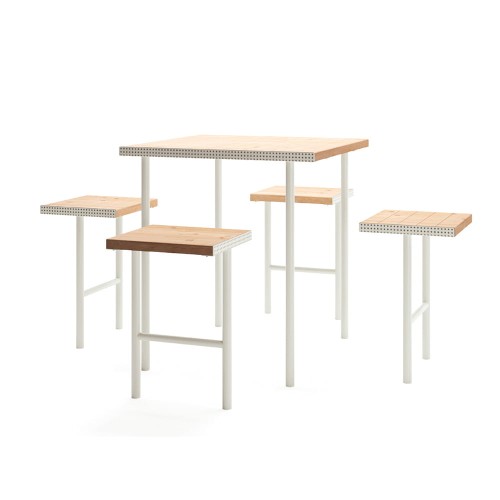 Holmen Bar Set: Table &amp; 4 Bar Stools in white and wood finish