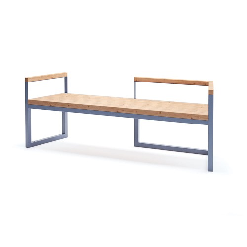 Christiania 4 Seater Public Backrest Bench w/ Armrest, wooden seat with metal frame.