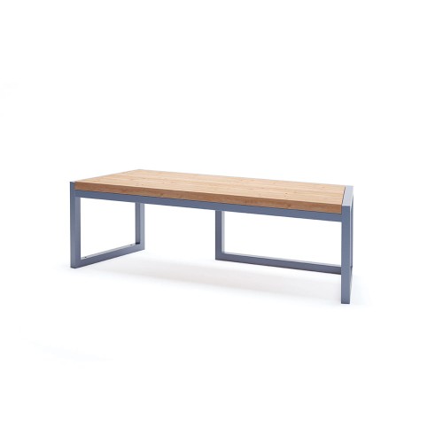 Christiania 3 Seater Public Backless Bench with wooden seat and metal frame.