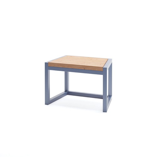 Christiania Outdoor Stool with wooden top and metal frame.