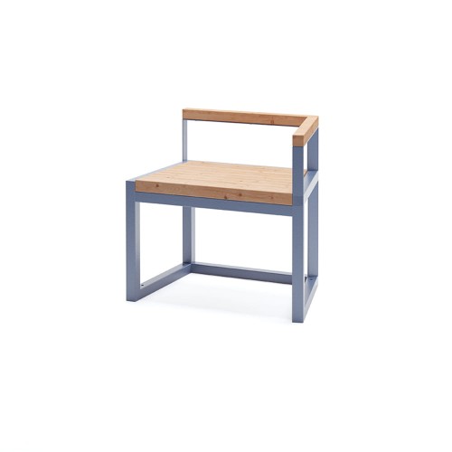 Christiania 1 Person Bench w/ Armrest with wooden seat and backrest on metal frame.