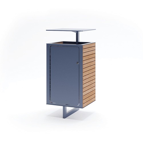 Modern Christiania Street Litter Bin with a metal frame and wooden slats.