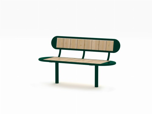 Nordhavn 3 Seater Public Backrest Bench wooden slats green frame