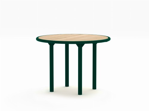Nordhavn Round Outdoor Table 120 cm with wooden top and green metal legs