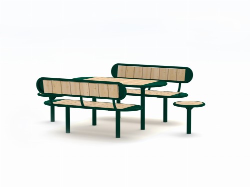 Nordhavn Set: Table &amp; 2 Benches &amp; 2 Bar Stools in black and natural wood finish.