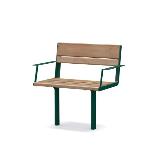 Latinerkvarteret 1 Person Backrest Bench with Armrest, wooden seat and green metal frame