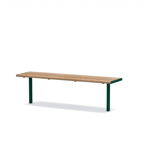 Latinerkvarteret 3 Seater Public Backless Bench with wooden seat and green metal legs