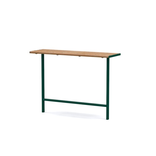 Table de bar d'extérieur Latinerkvarteret avec repose-pieds, bois et métal.