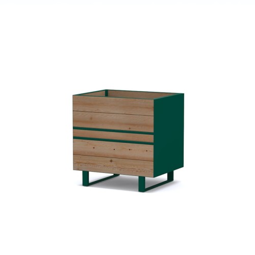 Latinerkvarteret Outdoor Planter | 85 L with wooden panels and green metal frame.