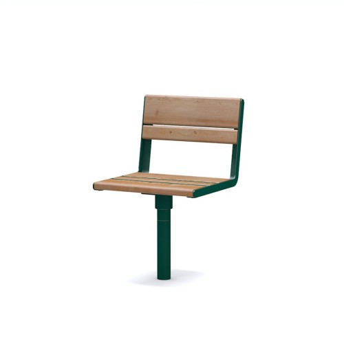 Latinerkvarteret swivel chair with backrest - single wooden seat on green pedestal.