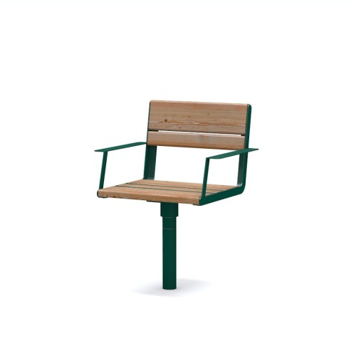 Latinerkvarteret swivel chair with armrest, wooden seat and backrest, green frame.