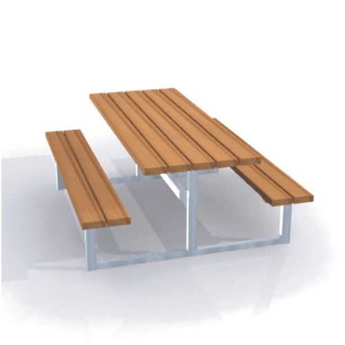 Bench &amp; table (galvanized steel) set with wooden slats.