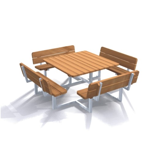 Vierkantgarnitur mit Tisch und Sitzbänken, Quadratische Bank & Tisch“, für Outdoor-Nutzung.