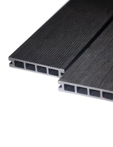 WPC Terrassendielen mit Hohlkammerprofil, Stärke 2,5 cm, Länge 290 cm, schwarz.