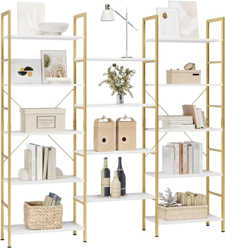 Modern Display Rack with Metal Frame and MDF Shelves for Books and Decor.