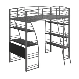 Lit superposé à deux niveaux en métal avec escalier et étagère pour enfants ou adultes