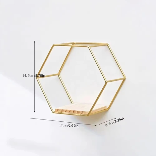 Modern And Creative Home Decor Wall Rack with Durable Iron Frame and Wood Shelf.