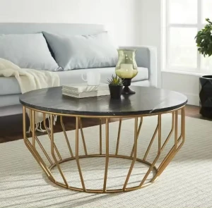 Luxury Round Coffee Table Metal And Marble Top For Living Room