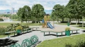 Nordhavn Offentlig Rygløs Bænk | S-formet i parken ved legepladsen.