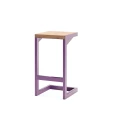 Amager Outdoor Bar Stool w/ Footrest - purple frame with wooden seat.