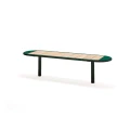 Nordhavn 4 Seater Public Backless Bench, modern outdoor bench with green frame and wooden seat.