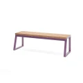 Amager 3 Seater Public Backless Bench with wooden seat and purple metal frame