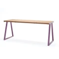 Amager Outdoor Table 180 cm 6-8 Seats with Wooden Top and Purple Metal Legs.