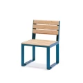 Frederiksberg 1 Person Backrest Bench with blue metal frame and wooden slats.