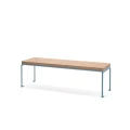 Østerbro 3 Seater Public Backless Bench with wooden seat and metal frame.