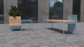 Østerbro 4 Seater Public Backless Bench w/ Armrest in urban setting near concrete wall