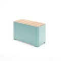 Kødbyen Public Backless Bench | Rectangular, outdoor turquoise and wooden seat.