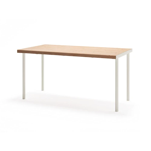 Holmen Outdoor Table 150 cm with white legs and wooden top, seats 4-6 people.